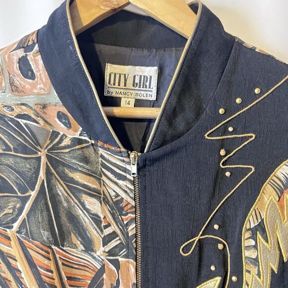 80’s Workout Mom Vintage Nancy Bolen Embroidered Track Jacket Plant Print Sz 14 - Picture 16 of 16